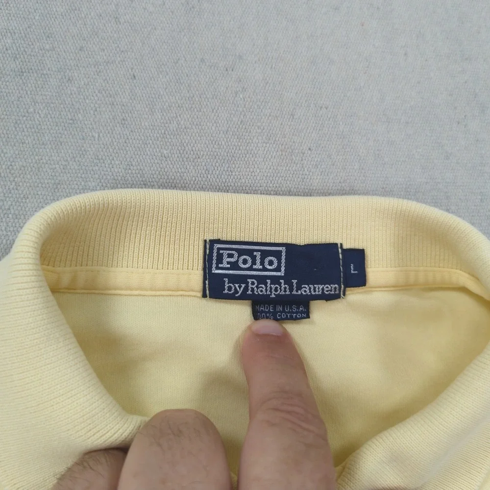 Vintage Polo Ralph Lauren Shirt Mens Large Yellow Golf Crest Made in USA